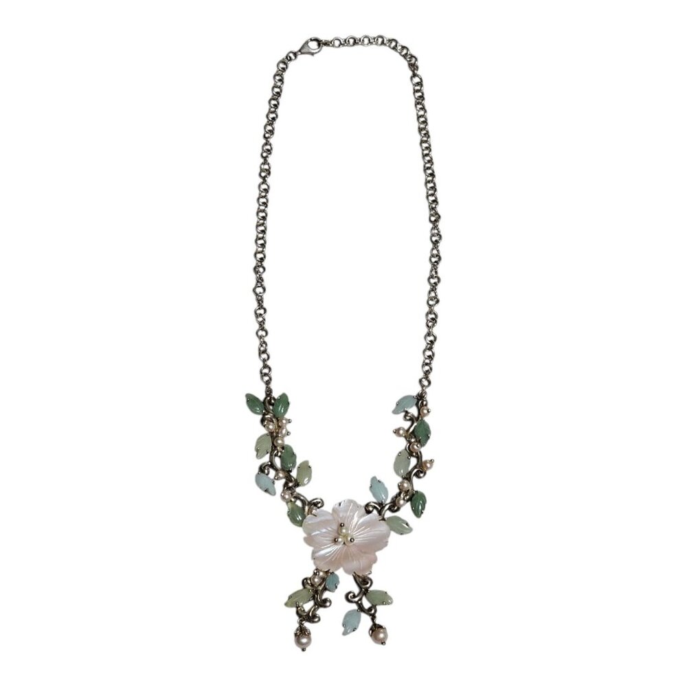 Whitney Kelly Necklace 925 Sterling Silver Jade MOP Mother Of Pearls Flowers